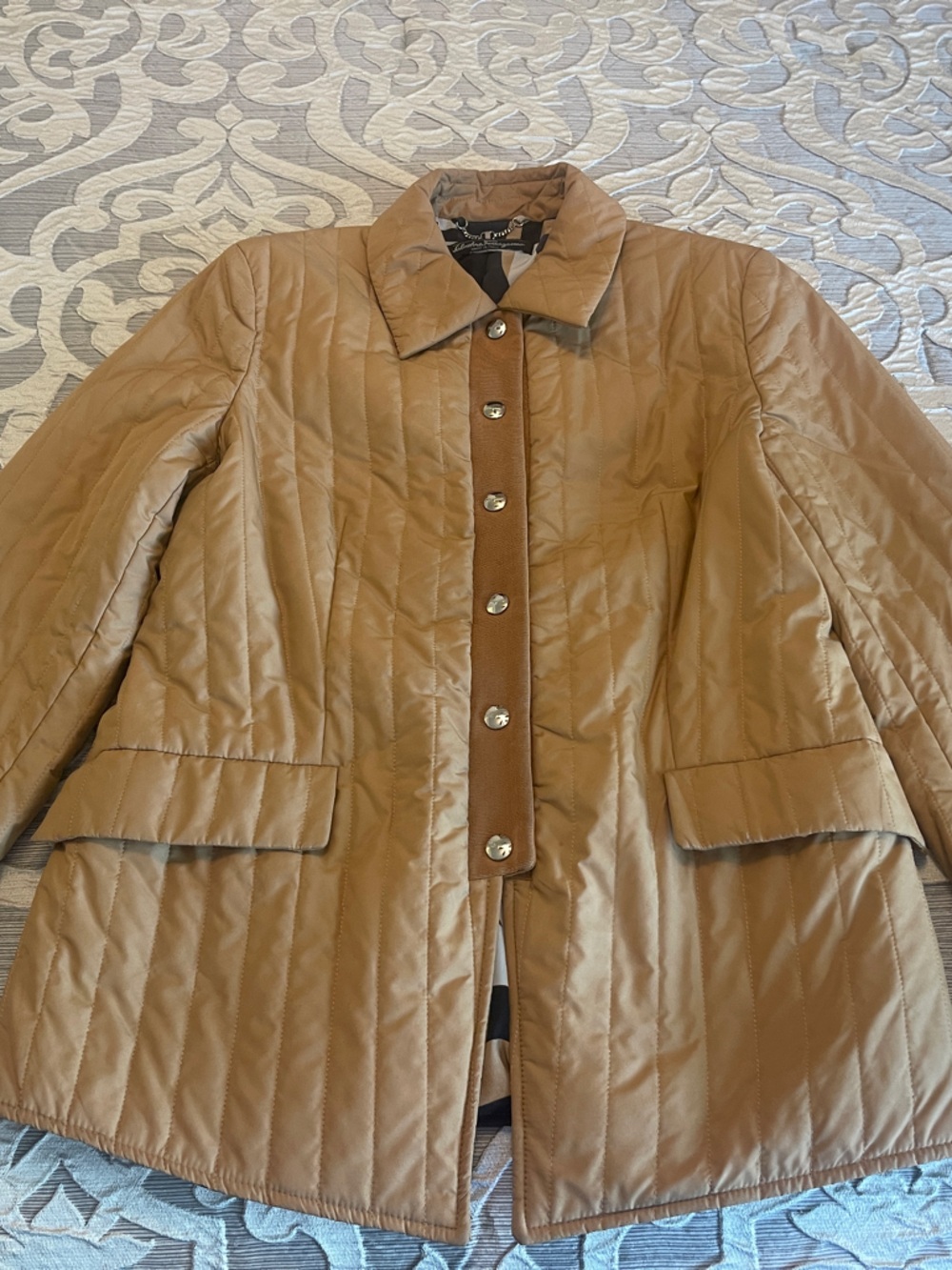 Salvatore Ferragamo Quilted Puffer Jacket in Camel